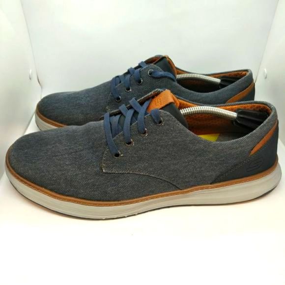 Skechers Moreno Ederson Oxfords Shoes Men's Size 14 Wide Blue Brown Casual Cushi - Picture 2 of 8